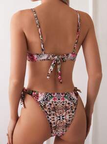 SHEIN Swim Women's Floral & Leopard Print Vacation Bikini Set With Front Tie, Sexy Two-Piece Bikini Set, Random Print,Summer Beach - Multicolor - View 2