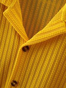 Manfinity Homme Men Summer Casual Short Sleeve Shirt Slim Fit Button Up Collar Plain Shirt, Men's Knit Shirt, Yellow Knit Shirt