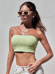 SHEIN EZwear Women's Solid Color Texture Fitted Cropped Tube Top For Summer