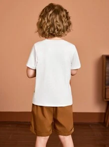 Young Boy Casual Cartoon Printed Short Sleeve T-Shirt, Summer