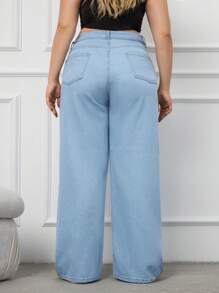 SHEIN Cottnline Women's Solid Color Simple Plus Size Denim Jeans - Light Wash - View 2