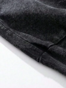 Men's Summer Letter Printed Round Neck Oversized Drop Shoulder Casual Vintage T-Shirt - Black - View 5