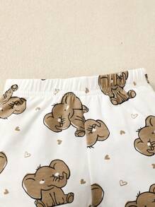 SHEIN Neugeborener Baby Jungen 5 Stücke/Set für den Sommer, niedliches Elefant bedrucktes kurzes Bodysuit und Hose & Hut & Lätzchen & Handschuhe