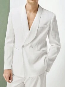 GENTILAND Áo khoác nam có cổ màu trơn đơn giản có cổ áo khoác dệt đôi - trắng - Xem 6