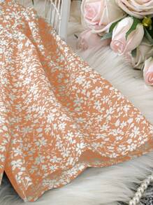 SHEIN SunnyBelle 大碼彼得潘領花卉印花蕾絲拼接短袖裙，適合夏季穿著 - 橘色 - 查看 4