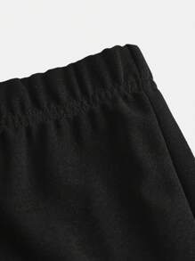 SHEIN Girlism Tween Girl 黑色休閒褲,鬆緊腰,腳踝珍珠裝飾 - 黑色 - 查看 5