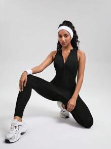 Activina Activina Solid Color Zippered Sleeveless Sports Jumpsuit For Summer