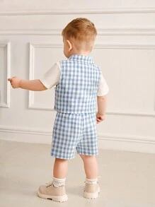 SHEIN Baby Boy Bow Tie Shirt Vest Shorts Gentleman Suit Spring And Summer Elegant Academy Style - Baby Blue - View 2