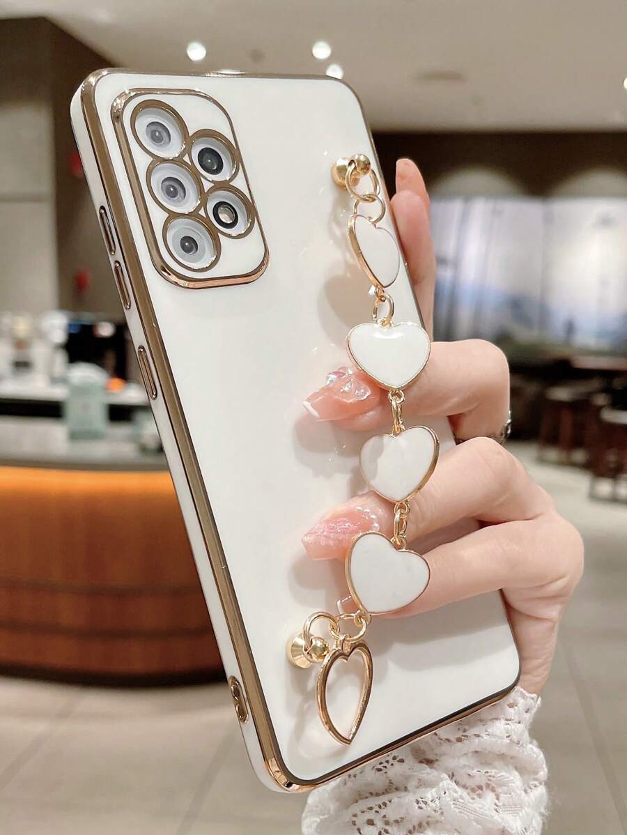 苹果电镀纯色手机壳,带手带,兼容 15/15Pro/15Plus/15Promax,防水防震防摔防刮,国际版,非国内版 - 米色 - 查看 1