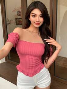 DAZY 女士蕾丝装饰短款上衣 外出上衣 节日 - 玫紅色 - 查看 9