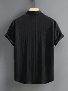 OTTIMOZO Men's Simple Solid Color Casual Short Sleeve Shirt - Black - View 2