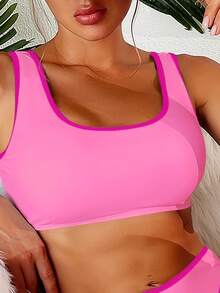 SHEIN Swim Women Summer Beach Holiday Contrast Trim Wireless Bikini Set - Multicolor - View 4