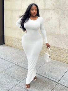 Slaydiva Casual rode bodycon maxi-jurk met ronde hals, celebrity-stijl