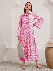 Al Najma Maxi Vacation Leisure Dress With Full Print And Flare Sleeves - Red - View 3