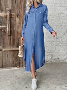 EMERY ROSE Women's Roll Up Sleeve Shirt Dress Maxi Women Outfit Fall Cloth For Women