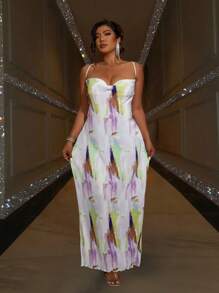 Allurite Vestido largo de verano con estampado de teñido anudado para mujer de talla grande, elegante estilo maximalista para mujer