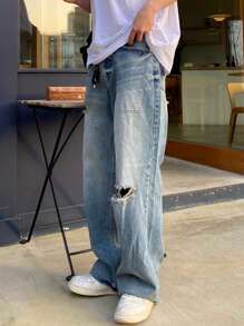 DAZY Men Straight-Leg Jeans With Ripped Design And Pockets, Suitable For All Seasons - Light Wash - View 2