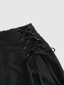 SHEIN MOD Pantalones negros rectos para mujer con estampado en la parte trasera con lazo delantero y trasero - Negro - Ver 3