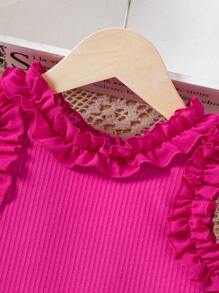 Young Girl Fashionable Ruffled Trim Tank Top For Summer - Hot Pink - View 3