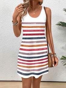 EMERY ROSE Mono de verano/primavera casual para mujer con estampado de rayas y sin mangas