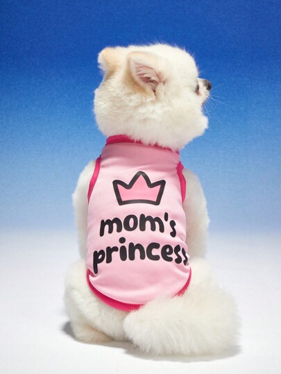 Debiesn Artist Girlcore Mom Princess Pink Letter Printed Kawaii Cute Pet Tank Top, Suitable For Cats And Dogs, Holiday, Valentine's Day