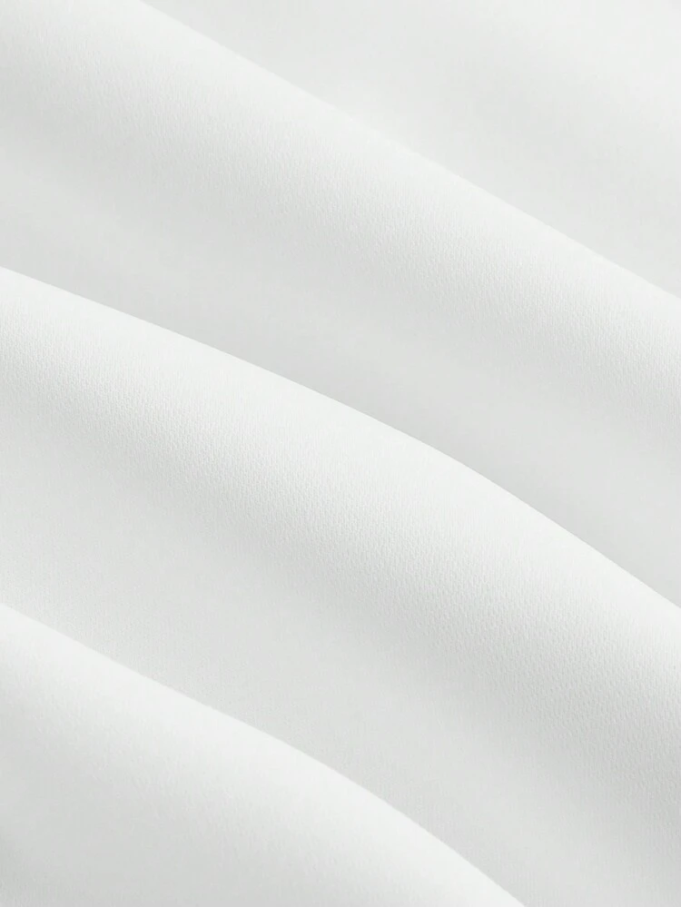 White Short Bodycon Dress With Puff Sleeves, V-Neckline And Ruffle Trim, For Spring And Summer