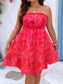SHEIN Holidaya Plus Size Nữ Kỳ nghỉ hè In hoa Nút trang trí Đầm quây - Nhiều màu - Xem 3