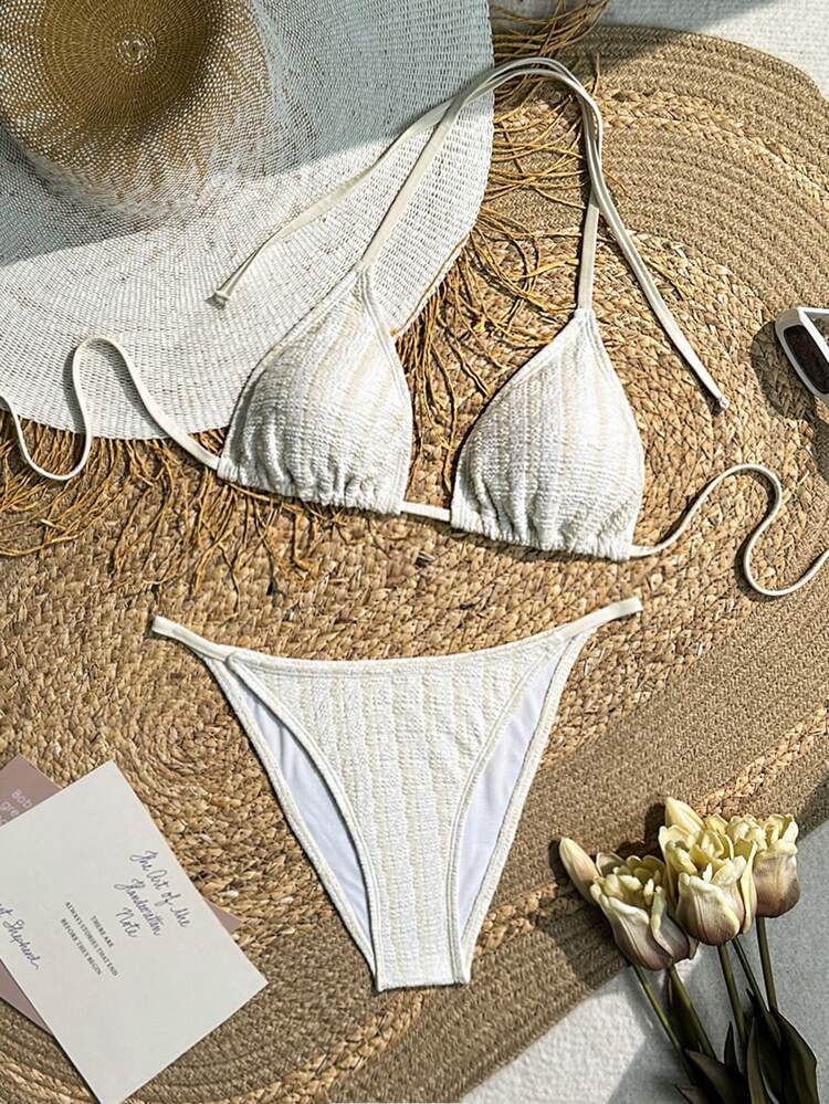 Women Fashionable Simple Style Vacation Bikini Swimwear Set,Summer Beach