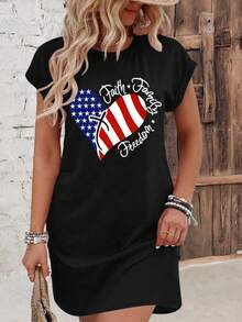 Calvaya Plus Size Hình Trái Tim Cờ Mỹ Kiểu Dáng Rộng Thường Ngày - màu đen - Xem 3
