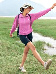 In My Nature Women Outdoor Sweatshirt With Drawstring Hem And Long Sleeve, Thin Style Compression Shirt - Hot Pink - View 7