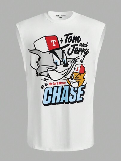 TOM & JERRY X SHEIN Men Casual Cartoon And Letter Print Tank Top For Summer&Street