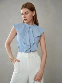 MOTF PREMIUM SOLID JABOT COLLAR BLOUSE,CHIC BLOUSE