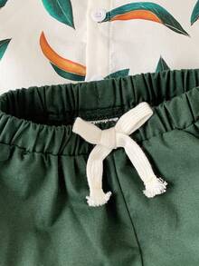 SHEIN Baby Boy Casual Short Sleeve Leaf Pattern Shirt And Elastic Waist Shorts Set - Multicolor - View 4