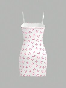 SHEIN MOD Women's Fashionable Sweet Bowknot Printed Spaghetti Strap Dress - Multicolor - View 2
