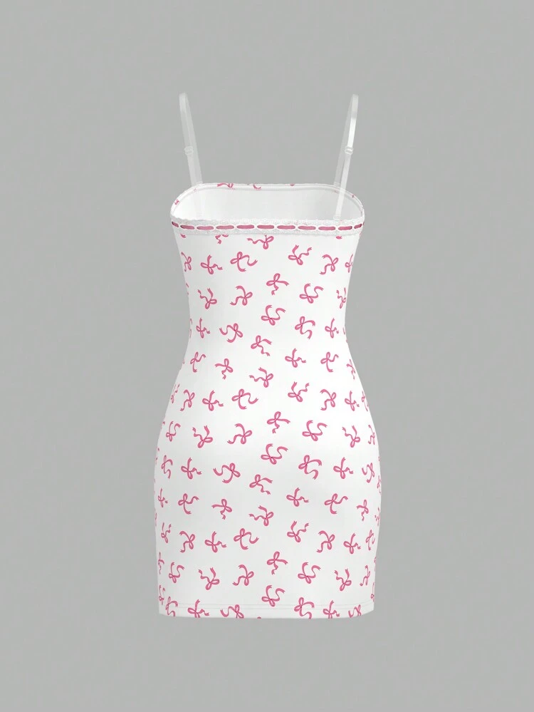Women's Fashionable Sweet Bowknot Printed Spaghetti Strap Dress