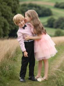 SHEIN Glamorique Kids Robe de princesse multijouche belle et magnifique avec perles et grand nœud pour jeunes filles, idéale pour les fêtes de mariage, la soirée de l'hôtesse, les fêtes d'anniversaire et autres occasions spéciales - Rose bonbon - Voir 1