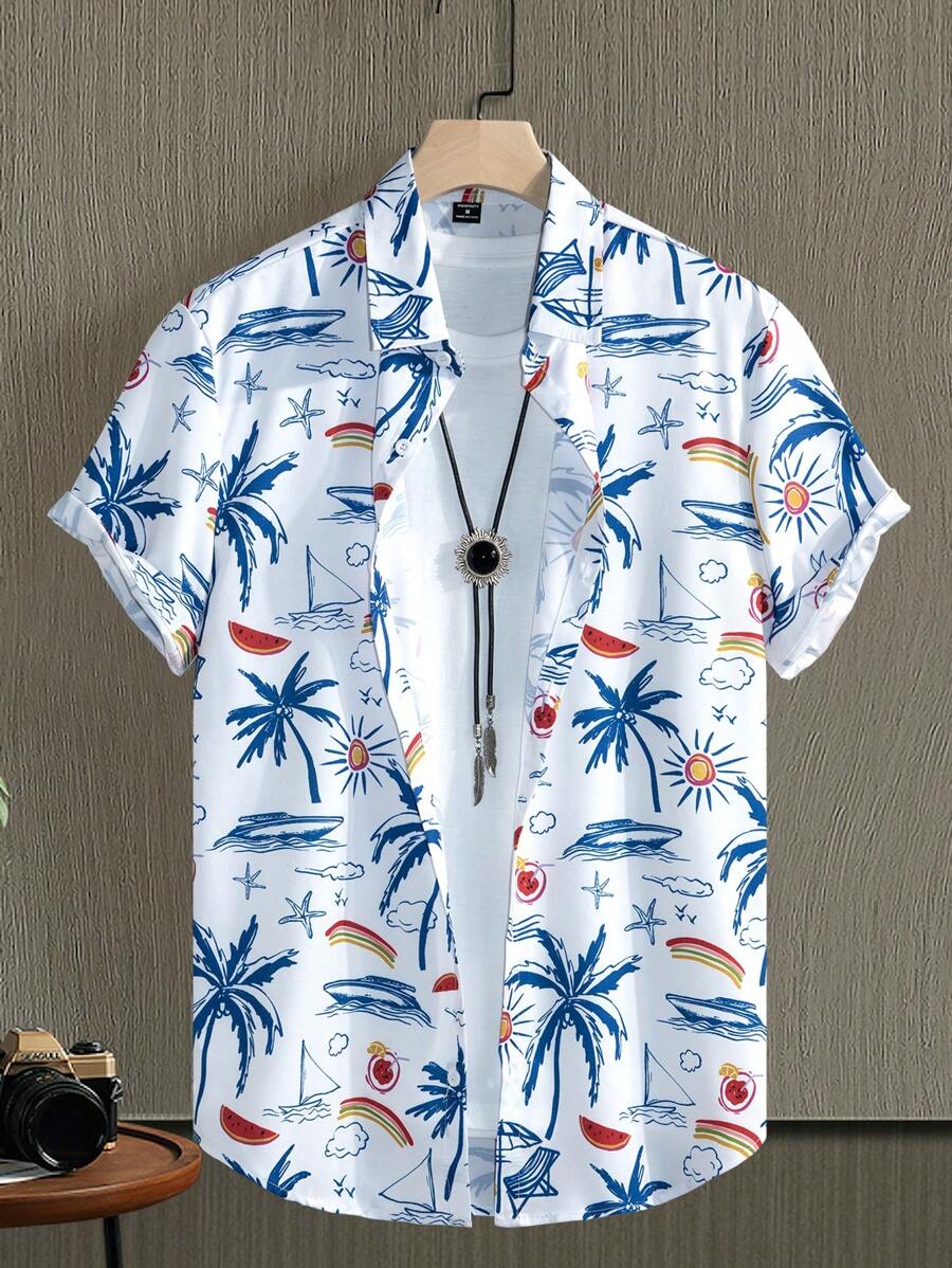 Manfinity RSRT Men Short Sleeve Button Down Casual Vacation Floral Graphic Printed Collar Shirt For Summer