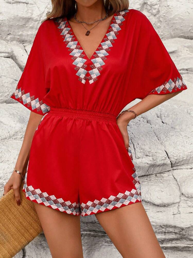 Women's Vacation Casual Geometric Print Batwing Jumpsuit