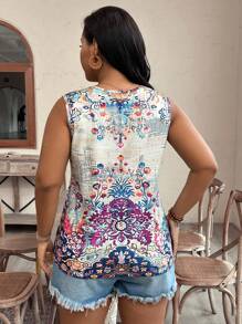 SHEIN VCAY Top serale estivo a fiori più taglie da donna con scollo a V e taglio, casual - Multicolore - Visualizzare 2