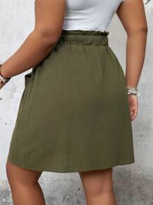 SHEIN LUNE Plus Size Women Halloween Coffee Brown Elastic Waist Fashionable Skirt
