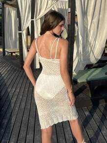 SHEIN VCAY 女士空心細肩帶連衣裙，夏季海灘度假沙灘裙