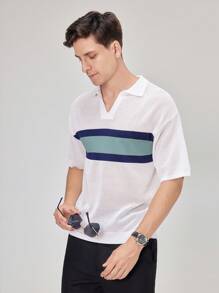 Manfinity Homme Hombres con rayas de manga corta y diseño holgado, Top de punto casual para verano