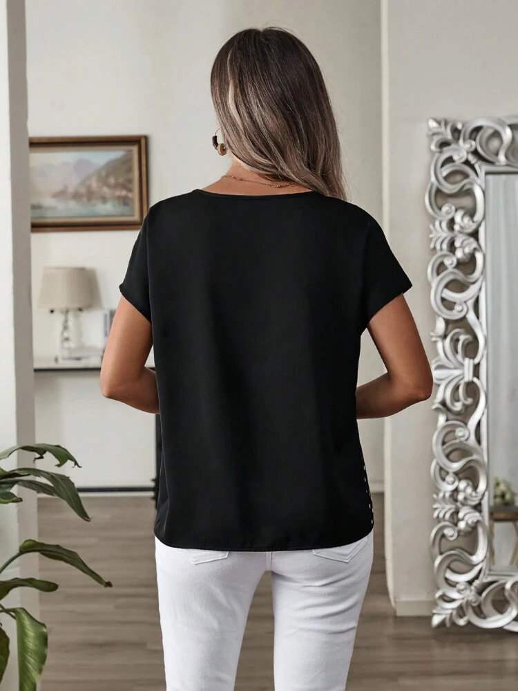 Women's Polka Dot Print Round Neck Loose Casual Shirt, Short Sleeve,Short Sleeve Tops
