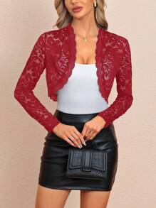 SHEIN Clasi Chaqueta elegante para mujer de manga larga y borde en concha de unicolor - Burdeos - Ver 5
