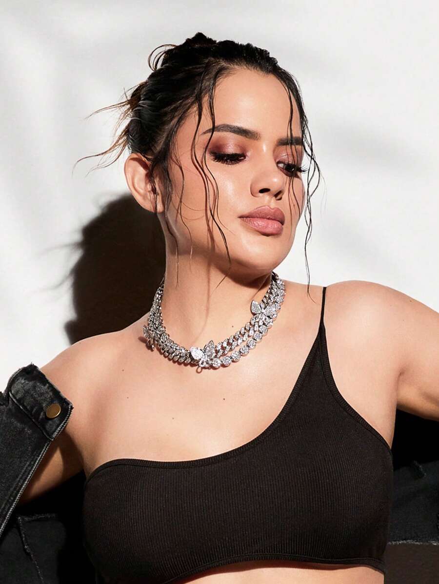 SHEIN X SAMADHI SHEIN ICON Alloy Cubic Zirconia Ice Sugar  Chain Necklace - White - View 1