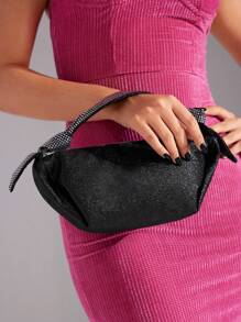 SHEIN BAE Women Fashionable And Gorgeous Solid Color Glitter Rhinestone Handbag Valentines - Black - View 7