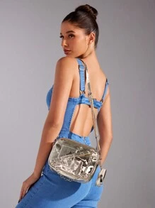 SHEIN BAE 女士紫色時尚日常斜挎包 - 金色 - 查看 8