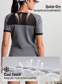 In My Nature Summer V-Neck Mesh Splice Short Sleeve Outdoor T-Shirt