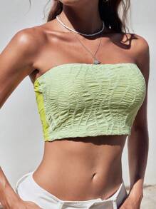 SHEIN EZwear Women's Solid Color Texture Fitted Cropped Tube Top For Summer