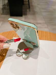 Funda de espejo con soporte para teléfono de 1 pieza con diseño de conejo de color verde manzana y acabado chapado, compatible con iPhone 15/15 Plus/15 Pro/15 Pro Max - verde menta - Ver 5